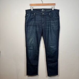 7 For All Mankind The Straight Jeans Mens 38x32 Stretch‎ Dark Wash Denim Size 38